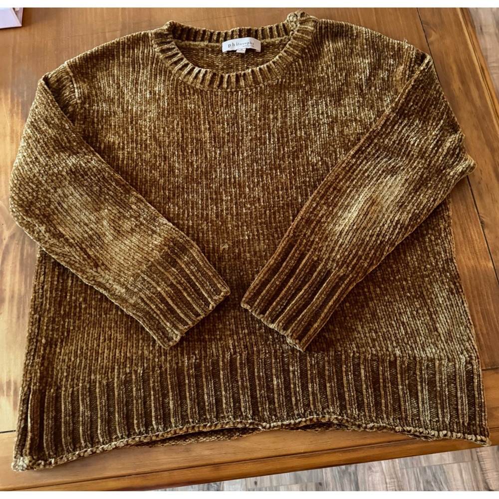 Philosophy Republic Clothing Chenille Boxy Sweater Gold Bronze Medium Cozycore